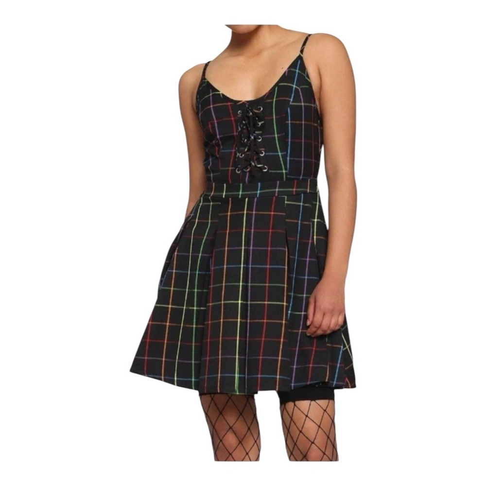 Hot Topic Rainbow Grid Lace-Up Skater Dress - Junior's 3-5